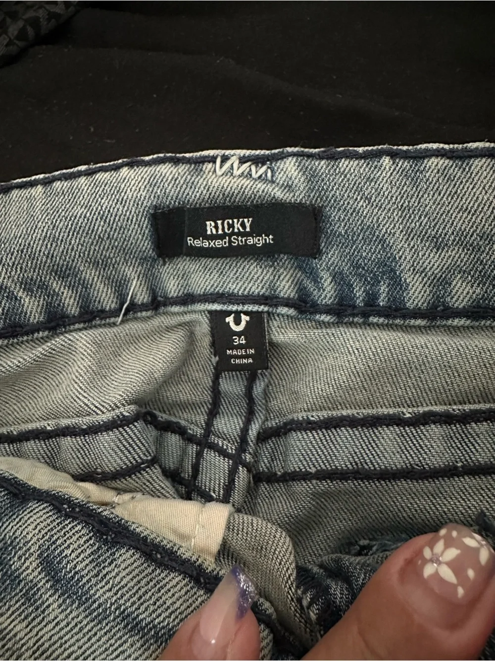 True Religion men’s Light Blue Boot Cut Jeans with Signature Pocket
